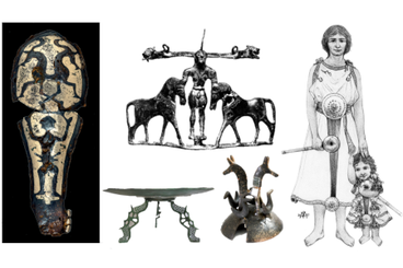 Immagine con composta da fotografie e disegni di reperti della cultura materiale Umbra e centroappenninica tra ottavo e quinto secolo avanti cristo